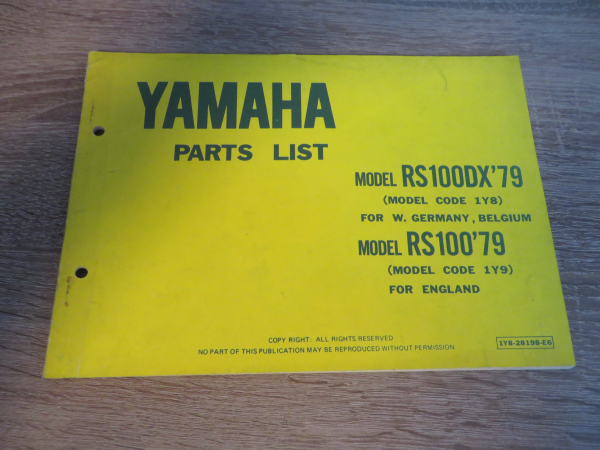 Yamaha RS100 DX  1Y8 (1979) Ersatzteilkatalog Parts List Original  Original Ersatzteil – MG-Teileshop